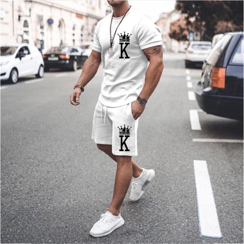 Men's Letter Print Short-sleeved T-shirt Set Sports Leisure Set 42580933L