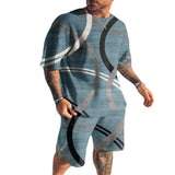 Men's Casual Printed T-shirt Shorts Beach Suit 34304541YM