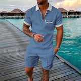 Men's Lapel Short Sleeve Shorts Set 15618236YM