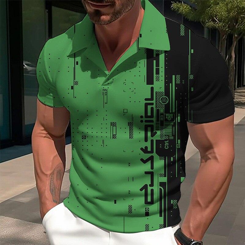 Men's 3d Printed Long Sleeve Polo Shirt