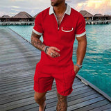 Men's Lapel Short Sleeve Shorts Set 15618236YM