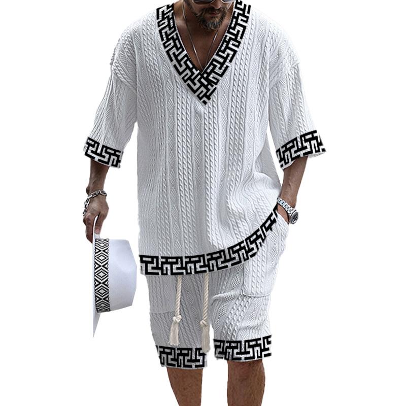 MEN'S ART CASUAL PRINT SHORTS SET 01983884YM