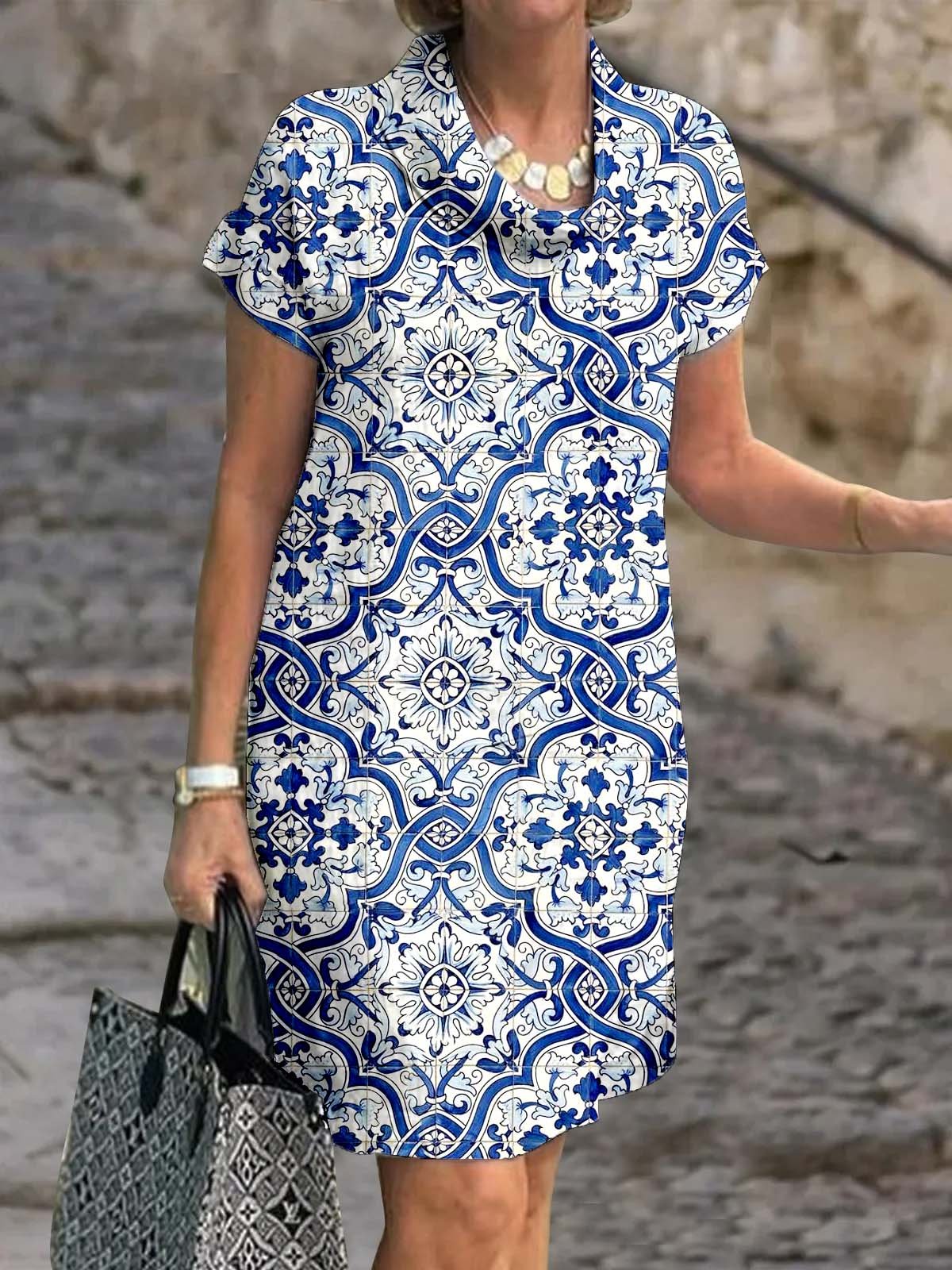 Women's Blue and White Dress