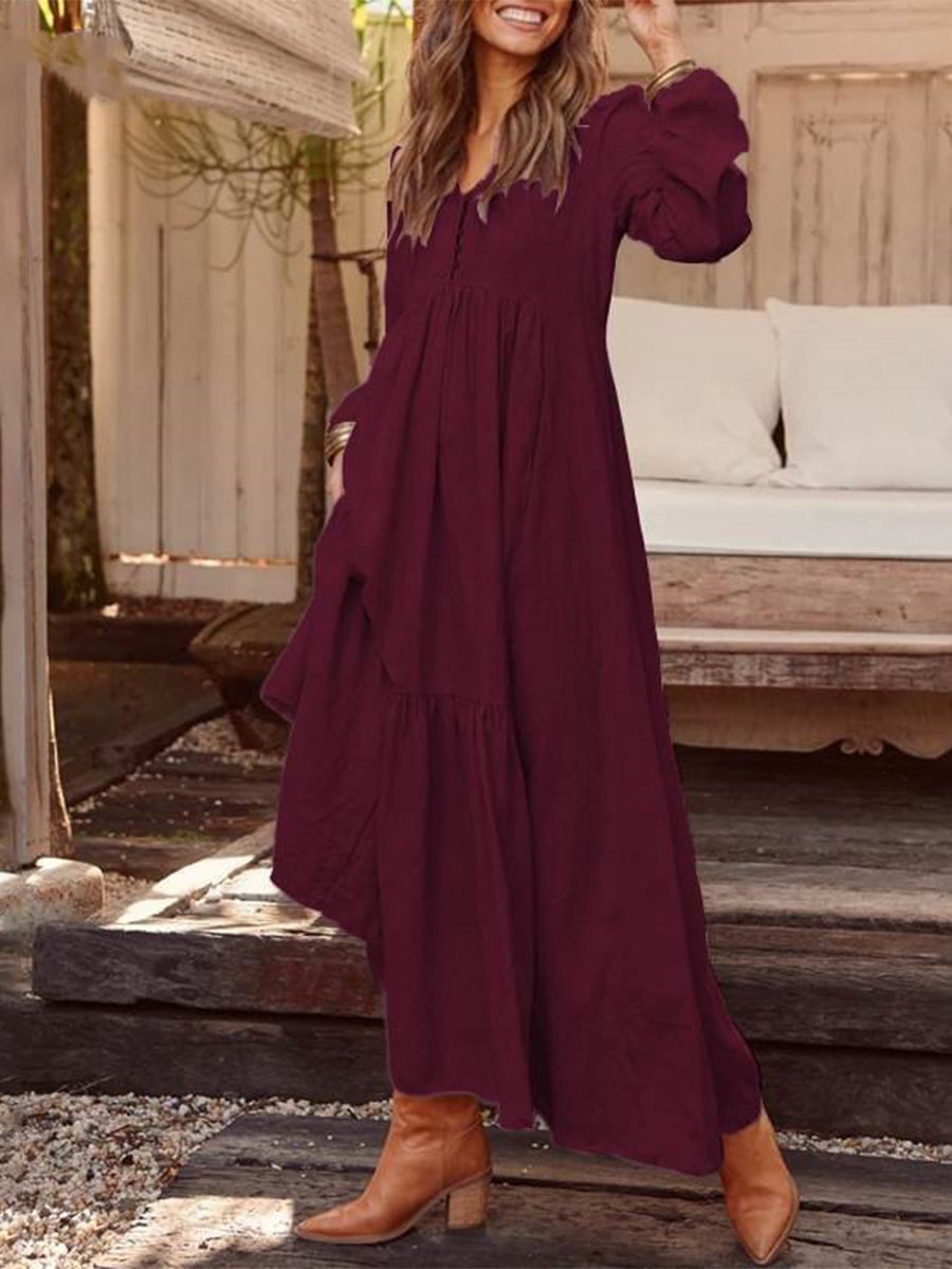 Cotton and Linen Retro Casual Long-sleeved Dress