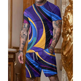 Men's Casual Printed Short Sleeve T-Shirt Shorts Set 98828910L