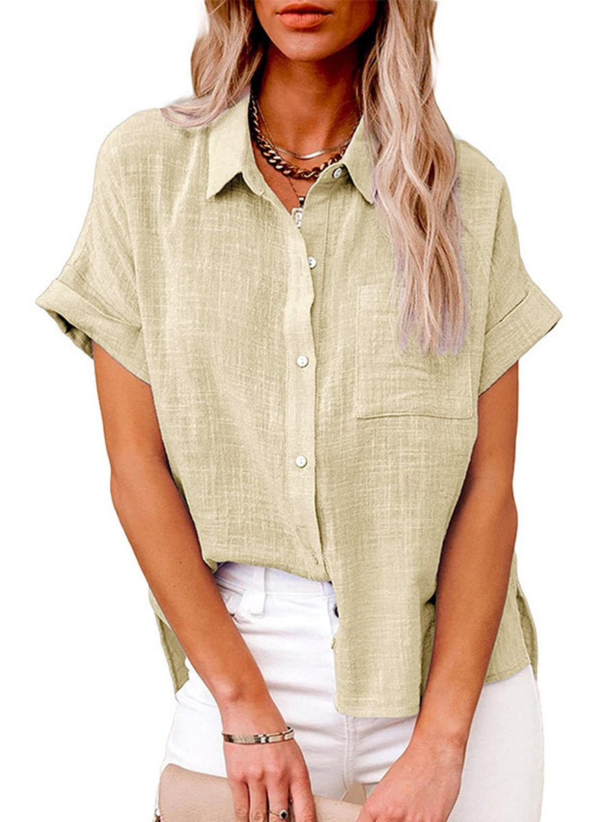 Women's Solid Color Button Down Short Sleeve Shirt