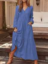 Cotton and Linen Retro Casual Long-sleeved Dress
