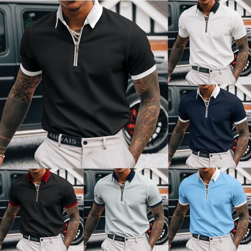 Men's Solid Color Zip Polo Shirt