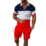 Men's 3D Printing POLO Shirt Lapel Zipper Short Sleeve + Casual Pants Set 12223148YM