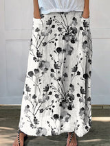 Women's Floral Flowers Casual Print Linen Pocket Skirt