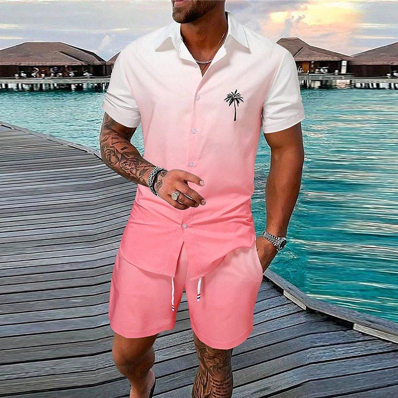 Men's Hawaii Printed Short-sleeve Shirt and Shorts Suit 01788863YY