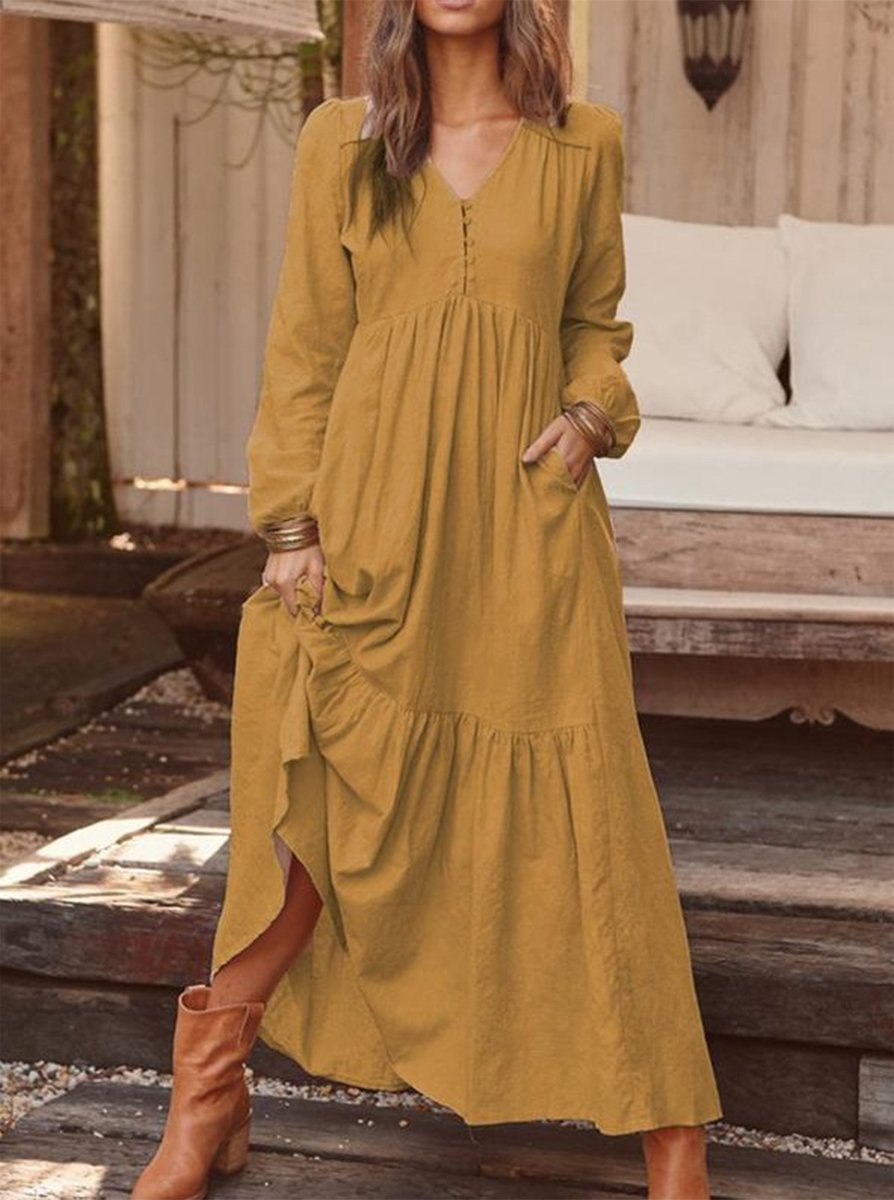 Cotton and Linen Retro Casual Long-sleeved Dress