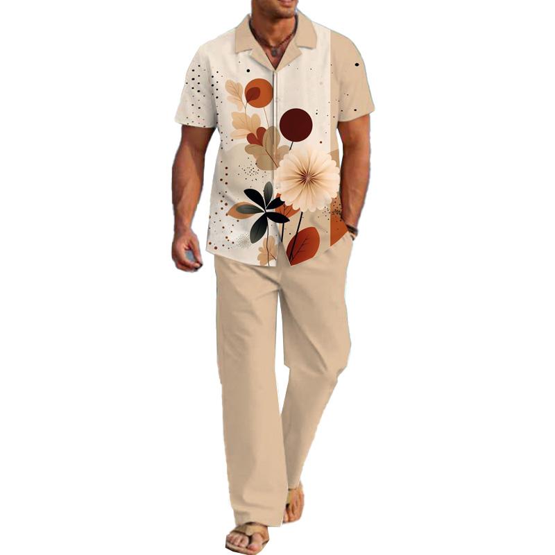 Men's Casual Printed Short Sleeve Shirt Set 50196876YM