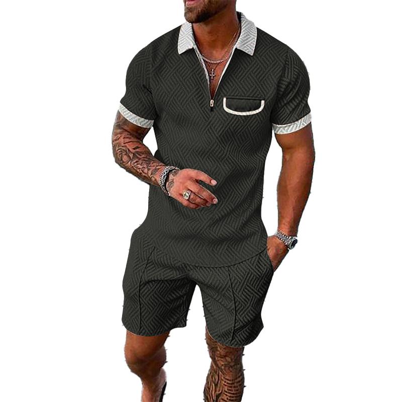 Men's Lapel Short Sleeve Shorts Set 15618236YM