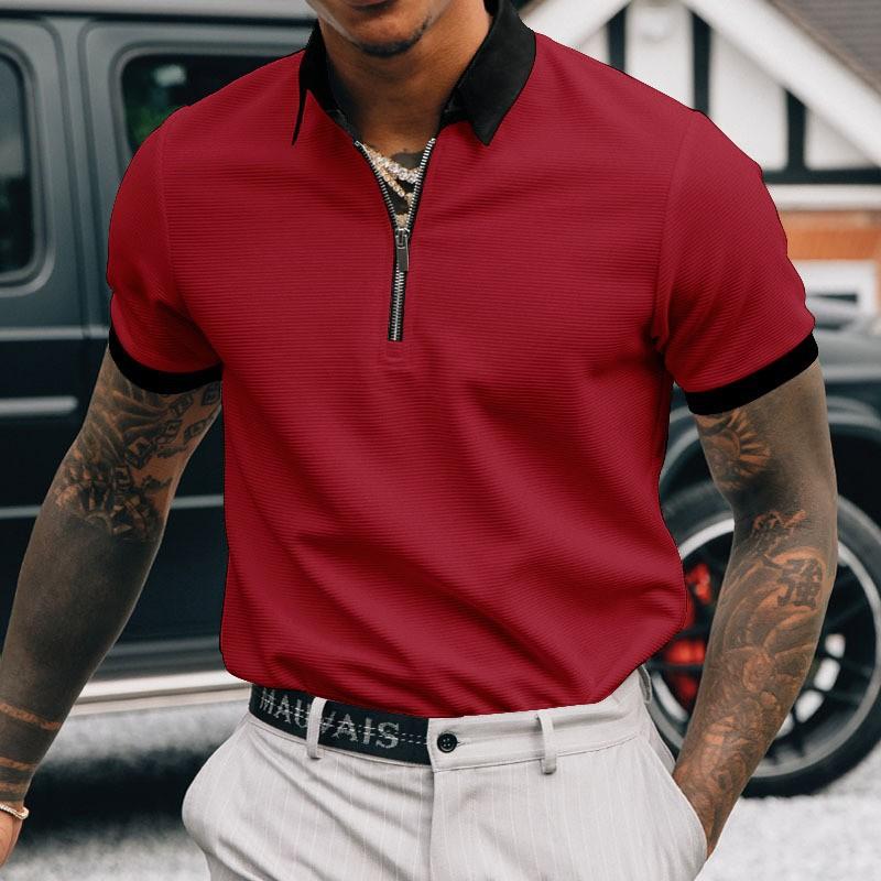 Men's Solid Color Zip Polo Shirt