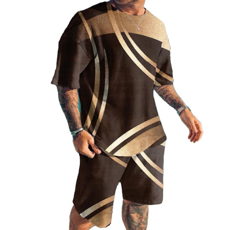 Men's Casual Printed T-shirt Shorts Beach Suit 34304541YM