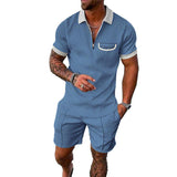 Men's Lapel Short Sleeve Shorts Set 15618236YM