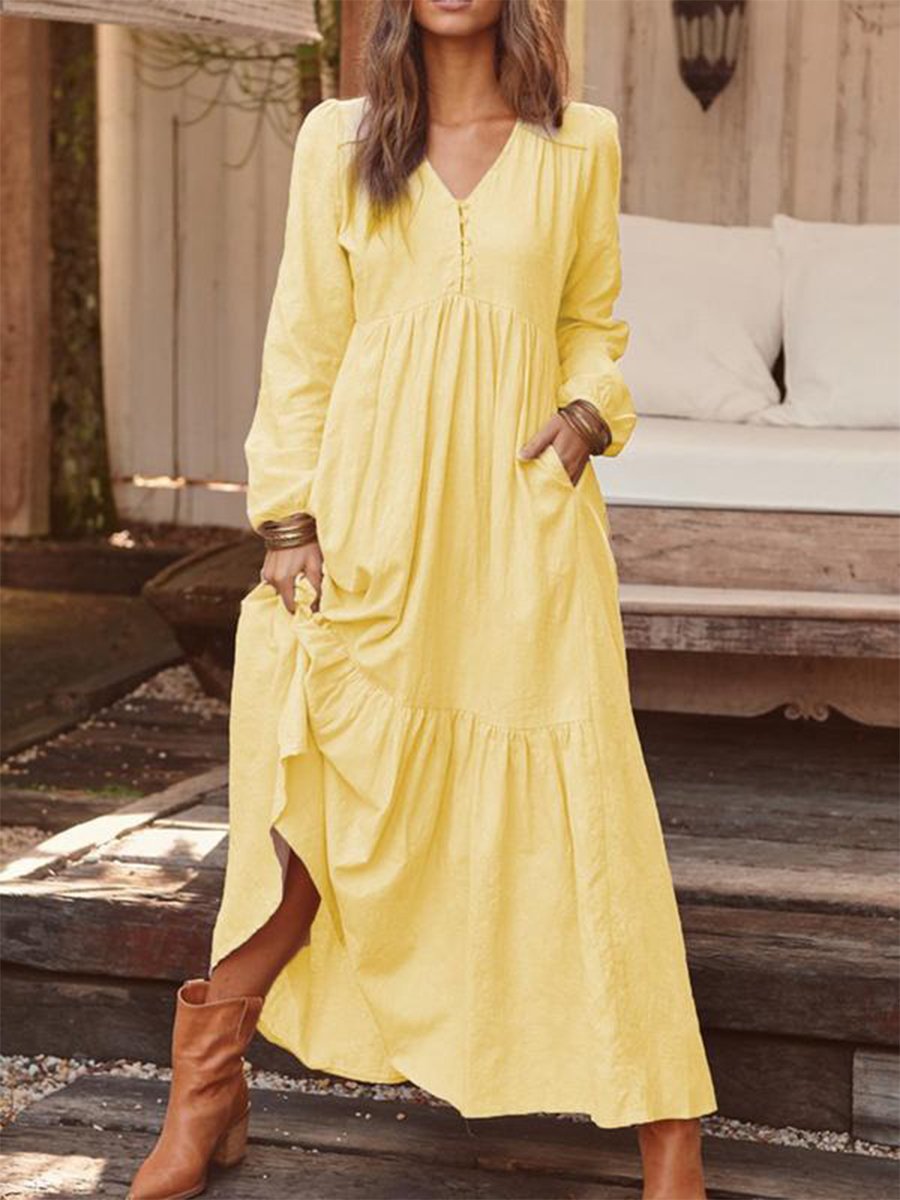 Cotton and Linen Retro Casual Long-sleeved Dress