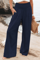 Milda High-Waist Cotton Linen Palazzo Trousers