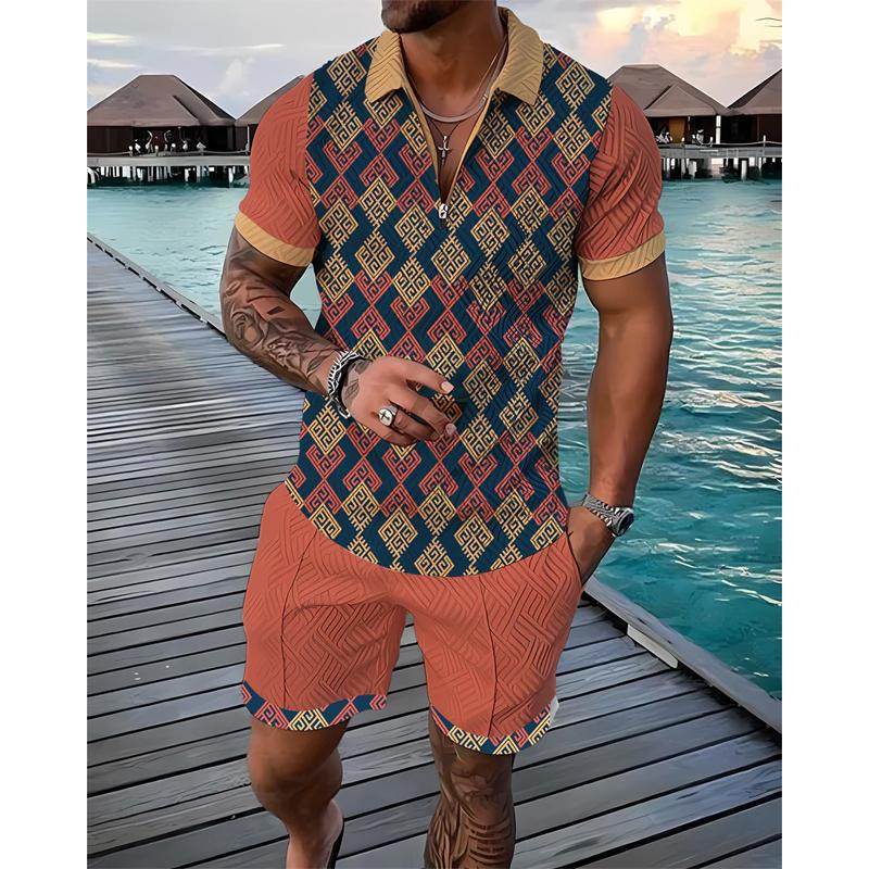 Men's Printed Short Sleeve Polo Set 58503413L