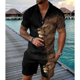 Men's Casual Set Polo Collar Short Sleeve Set 76007620L