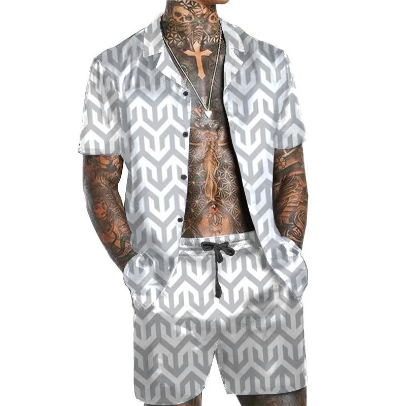 Men's Printed Set Short Sleeve Shirt Set 91382258L