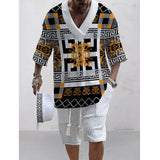 Men's Printed Short Sleeve Shorts Textured Set 85345470L