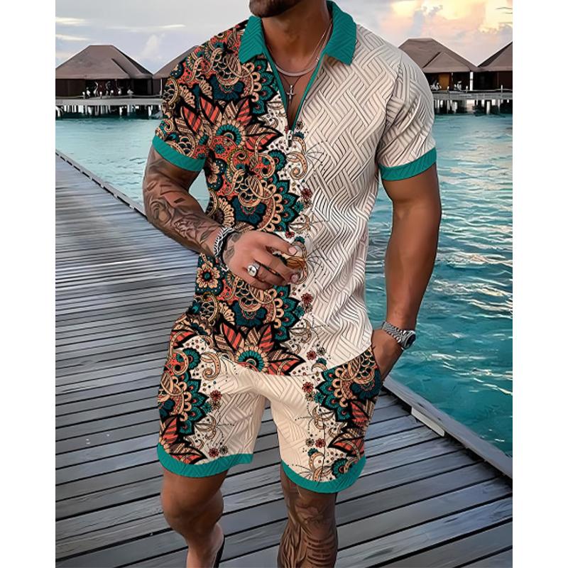 Men's Printed Short Sleeve Polo Set 26406850L