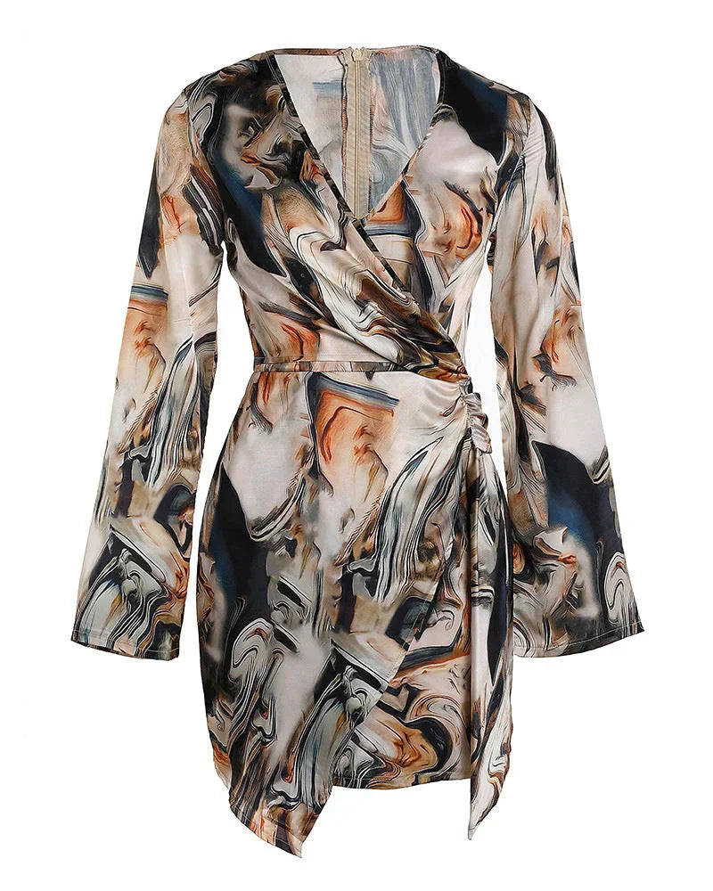 Bianca Wrap Dress With Abstract Marble Print