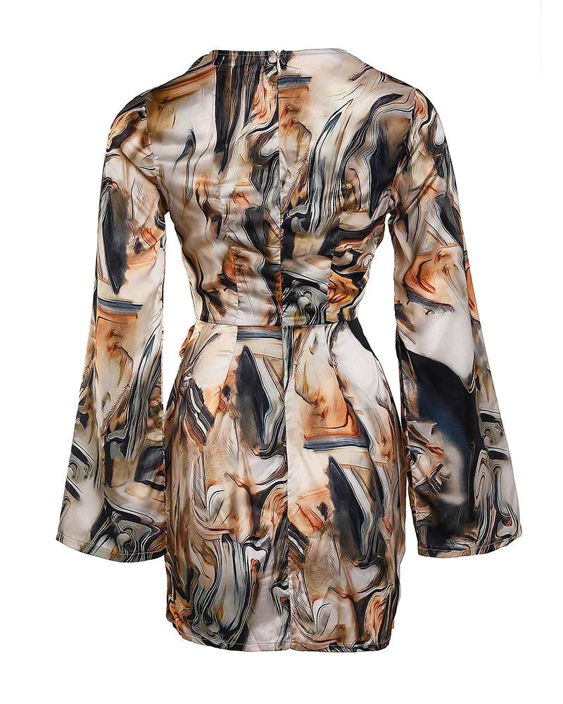 Bianca Wrap Dress With Abstract Marble Print