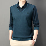 Collar Button Embroidery Striped Sweater for men