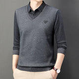 Collar Button Embroidery Striped Sweater for men