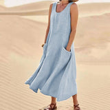 Isabel | Women's sleeveless cotton and linen dress with pocket