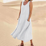 Isabel | Women's sleeveless cotton and linen dress with pocket