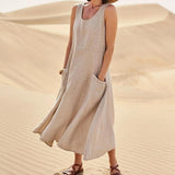 Isabel | Women's sleeveless cotton and linen dress with pocket