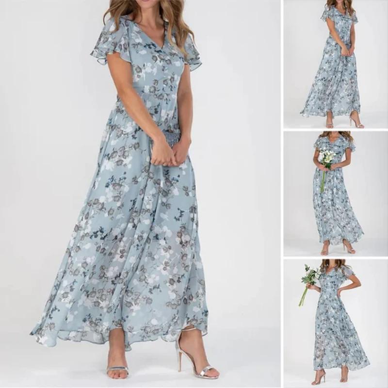 👗Short sleeve long dress with floral print--🔥