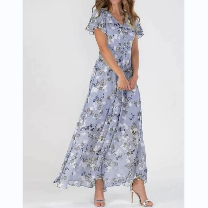 👗Short sleeve long dress with floral print--🔥