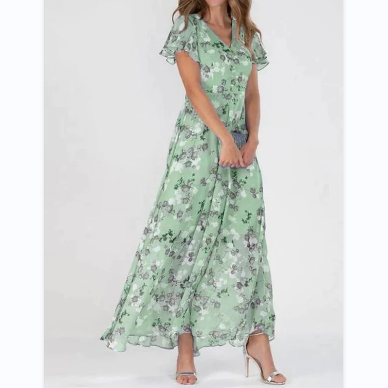 👗Short sleeve long dress with floral print--🔥