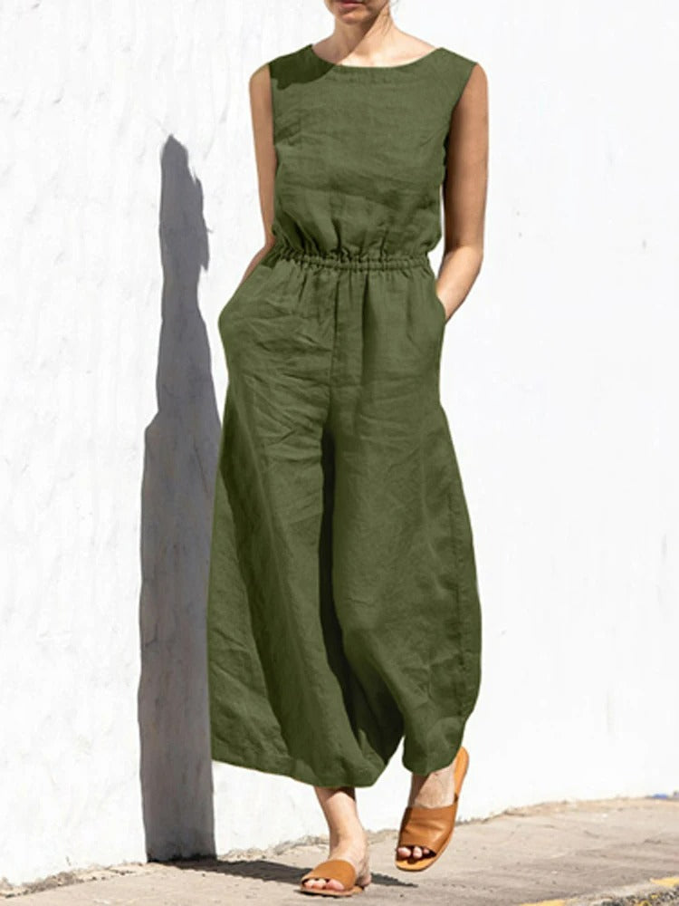 Jule - Linen Round Neck Jumpsuit