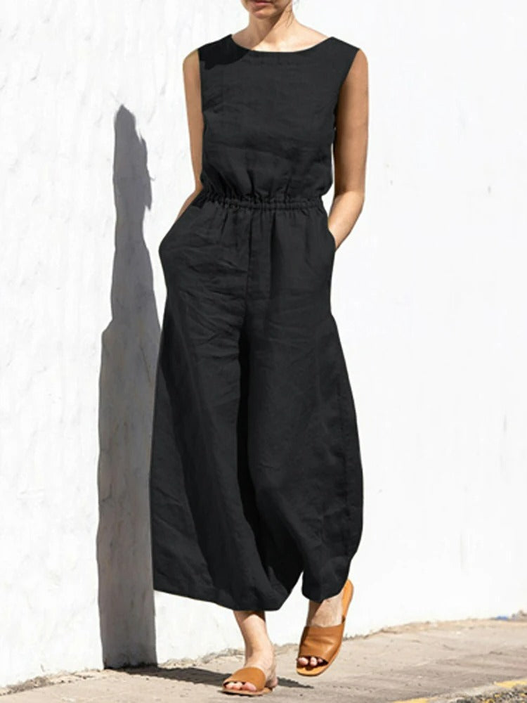 Jule - Linen Round Neck Jumpsuit