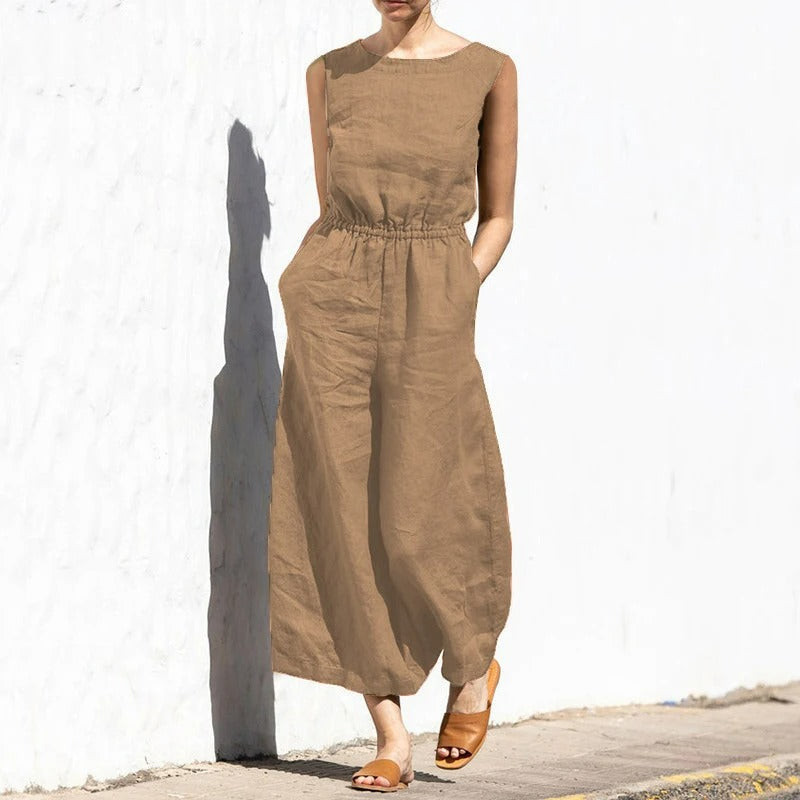 Jule - Linen Round Neck Jumpsuit