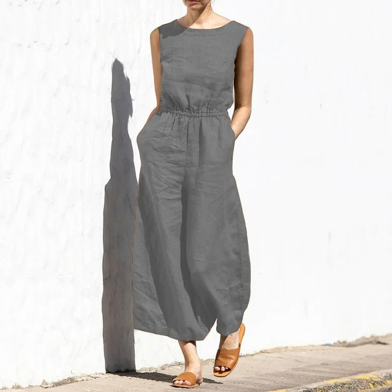 Jule - Linen Round Neck Jumpsuit