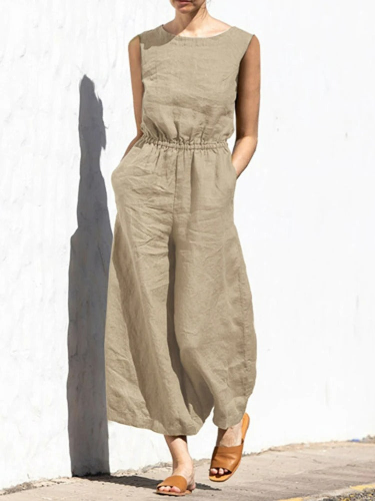 Jule - Linen Round Neck Jumpsuit