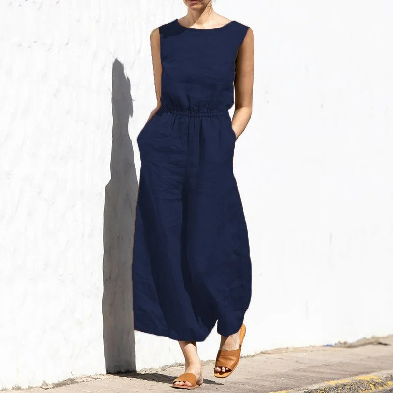 Jule - Linen Round Neck Jumpsuit