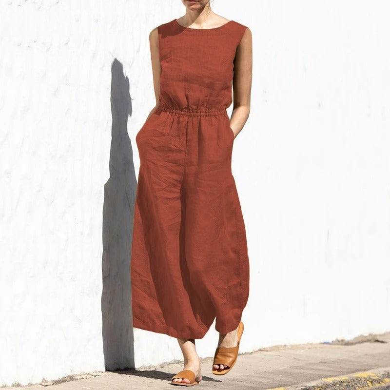 Jule - Linen Round Neck Jumpsuit