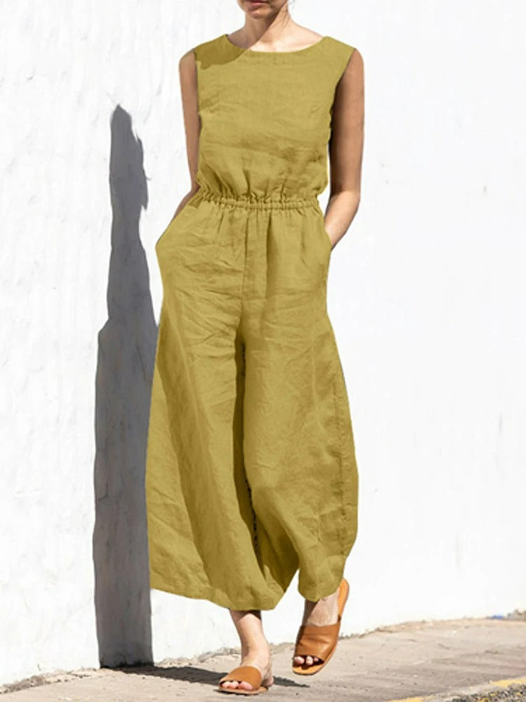 Jule - Linen Round Neck Jumpsuit