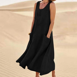 Isabel | Women's sleeveless cotton and linen dress with pocket