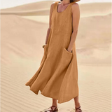 Isabel | Women's sleeveless cotton and linen dress with pocket
