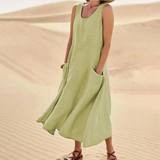 Isabel | Women's sleeveless cotton and linen dress with pocket